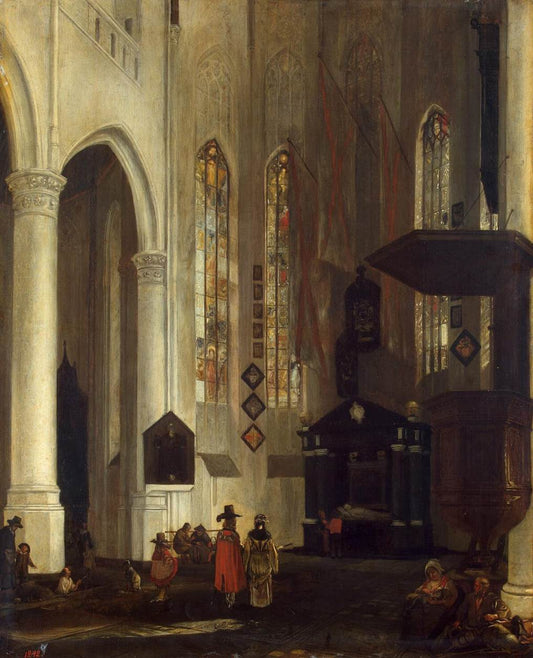 Old Church in Delft, vintage artwork by Emanuel de Witte, 12x8" (A4) Poster