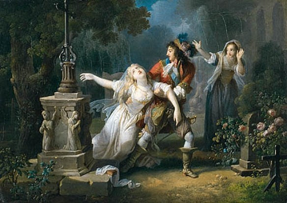 Mademoiselle de la Vallière at Chaillot Convent, vintage artwork by Jean-Frederic Schall, 12x8" (A4) Poster