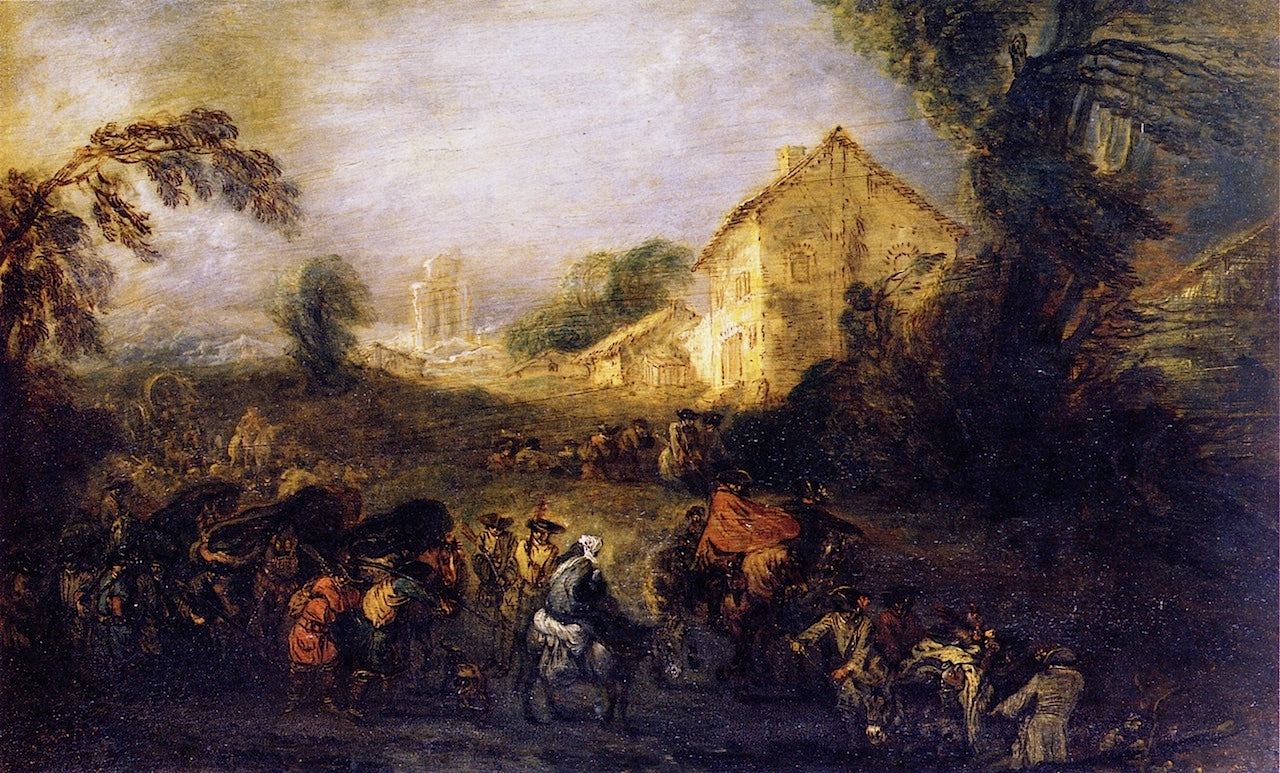 The Burdens of War, vintage artwork by Jean-Antoine Watteau, 12x8" (A4) Poster
