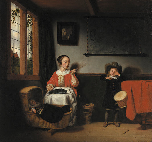 The Naughty Drummer, vintage artwork by Nicolaes Maes, 12x8" (A4) Poster