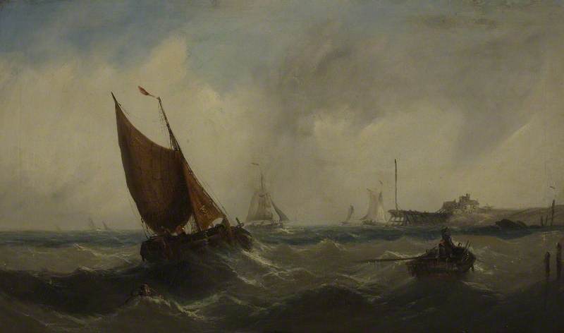 Fishing Smacks (Royal Sea with a Buoy and Shipping), vintage artwork by Clarkson Frederick Stanfield, A3 (16x12") Poster Print