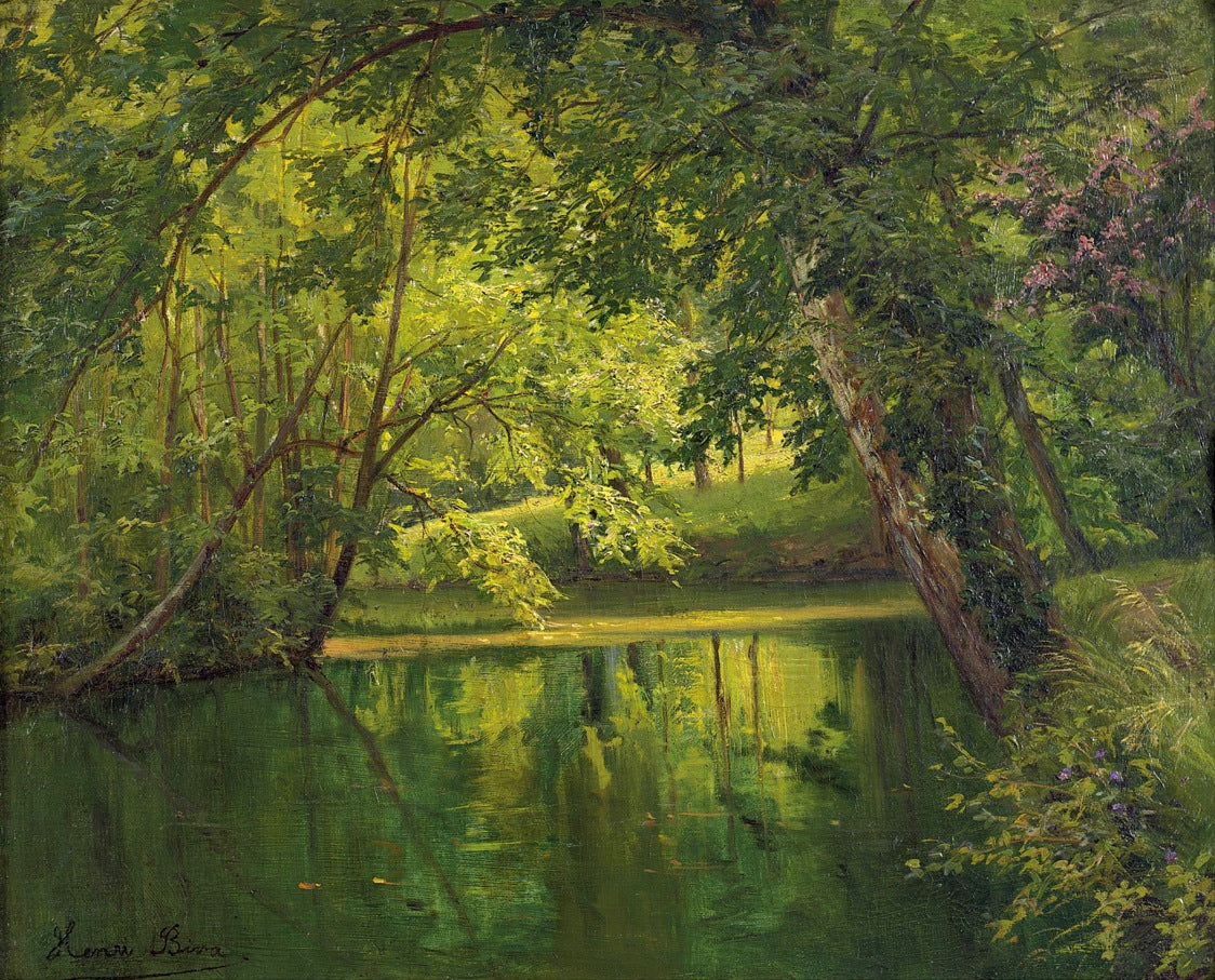Woodland Pond, vintage artwork by Henri Biva, 12x8" (A4) Poster