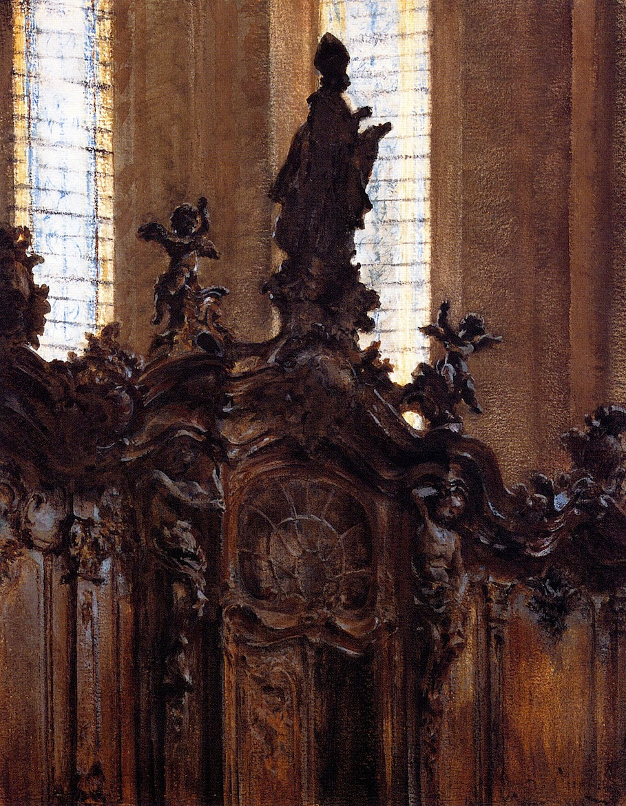 Choirstalls in Mainz Cathedral, vintage artwork by Adolph von Menzel, A3 (16x12") Poster Print