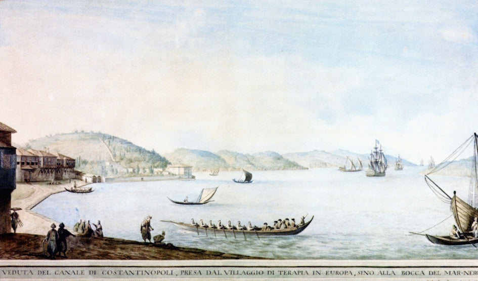 View of the Canal of Canstantinople, from the Village of Terrapin up to the Mouth of the Black Sea, vintage artwork by Luigi Mayer, 12x8" (A4) Poster