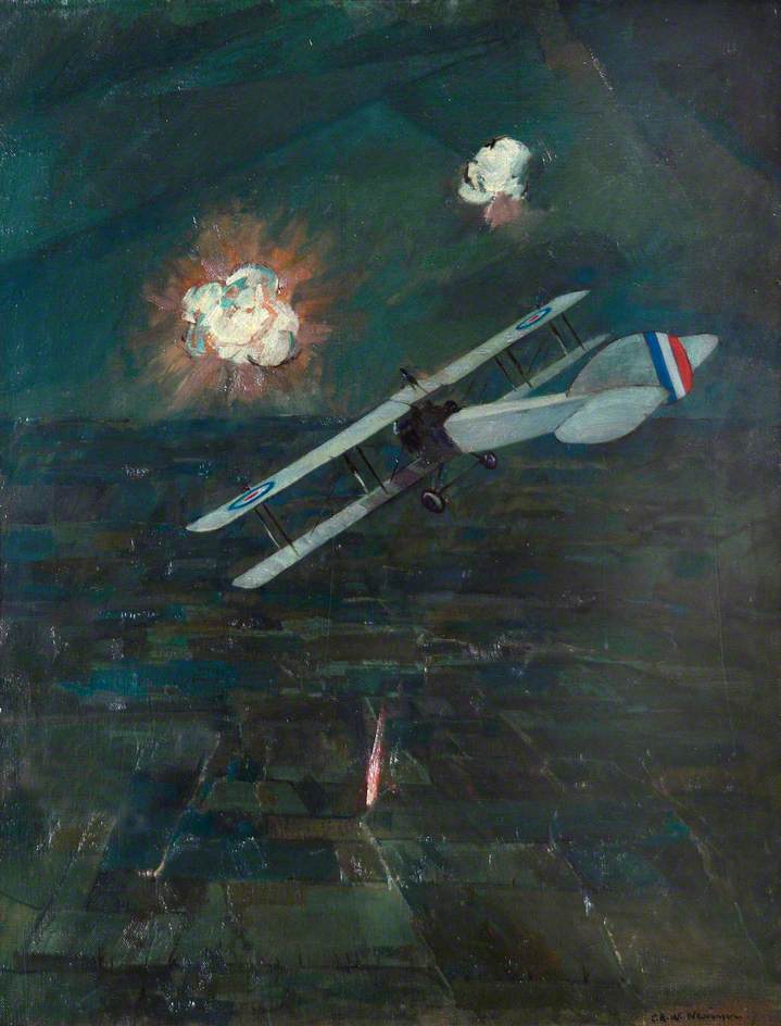 Night Raid, 1917, vintage artwork by Christopher Nevinson, 12x8" (A4) Poster