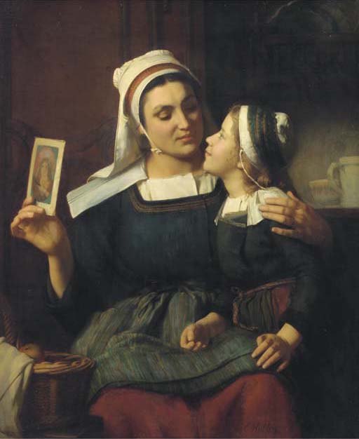 Motherly Love, vintage artwork by Emile Auguste Hublin, 12x8" (A4) Poster