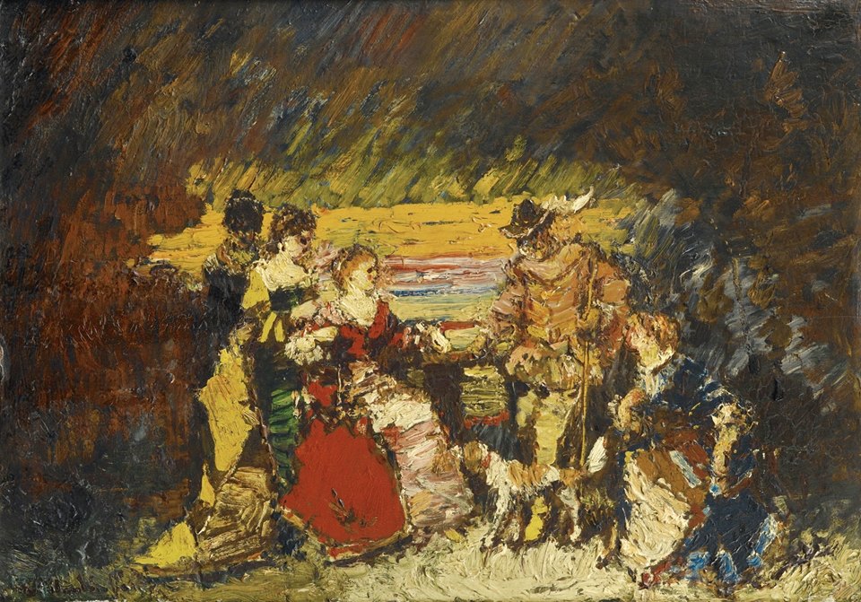 Figures in the park, vintage artwork by Adolphe-Joseph-Thomas Monticelli, 12x8" (A4) Poster
