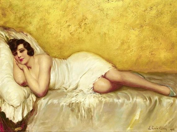 Reclining Lady, vintage artwork by Louis-Emile Adan, 12x8" (A4) Poster