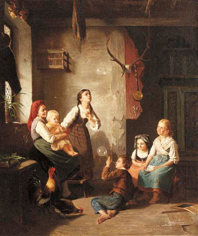 Blowing Bubbles, vintage artwork by August Heyn, 12x8" (A4) Poster