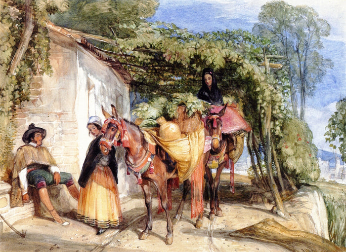 Spanish Peasants at Ronda, Spain, vintage artwork by John Frederick Lewis, RA, A3 (16x12