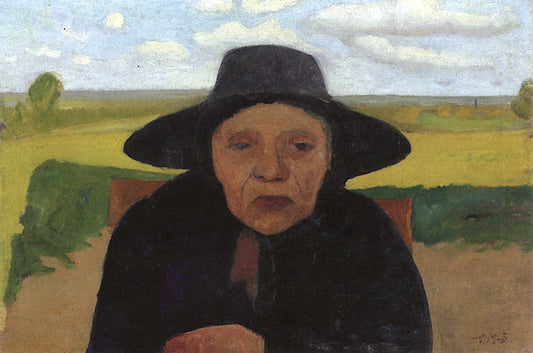 Bust of an Old Farmer with Hat in a Landscape, vintage artwork by Paula Modersohn-Becker, 12x8" (A4) Poster