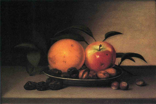Fruits and Nuts in a Dish, vintage artwork by Raphaelle Peale, 12x8" (A4) Poster