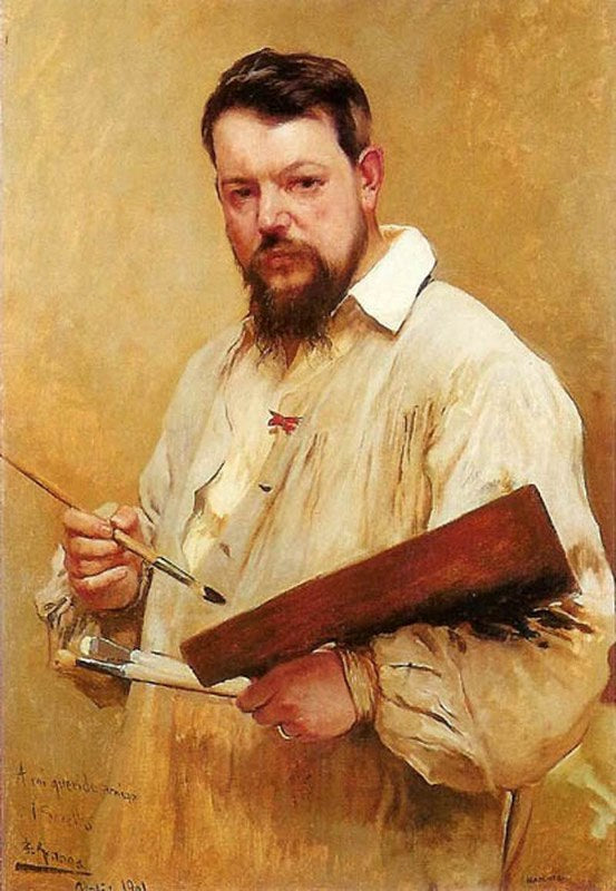 Retrato de Sorolla, vintage artwork by Jose Jimenez y Aranda, 12x8" (A4) Poster