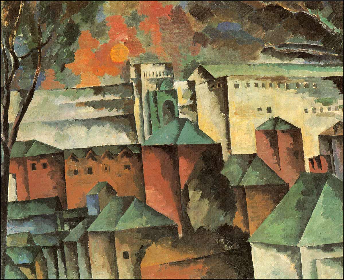 Landscape with a Monastery Wall, vintage artwork by Aristarkh Lentulov, 12x8" (A4) Poster