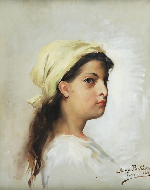 Ukrainian Girl in a Scarf, vintage artwork by Anna Bilinska-Bohdanowicz, 12x8" (A4) Poster