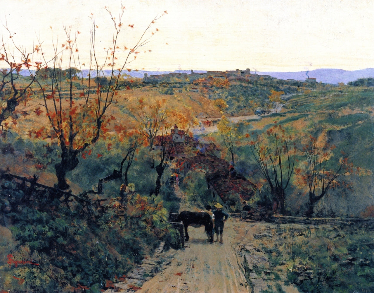 Paesaggio toscano, vintage artwork by Telemaco Signorini, 12x8" (A4) Poster