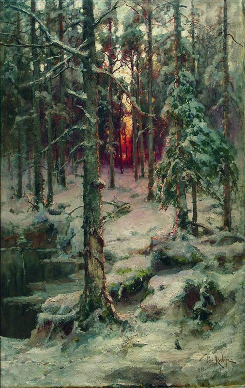 Forest in Winter, vintage artwork by Julius Klever, 12x8" (A4) Poster