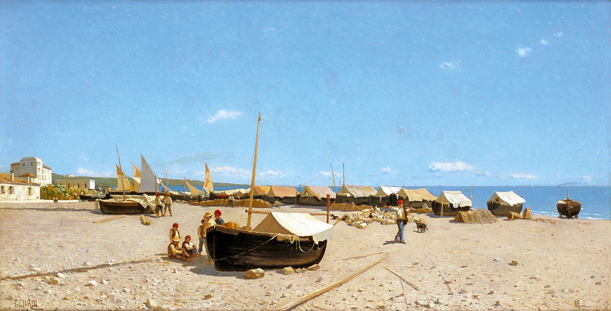 Il porto di Anzio, vintage artwork by Guglielmo Ciardi, 12x8" (A4) Poster