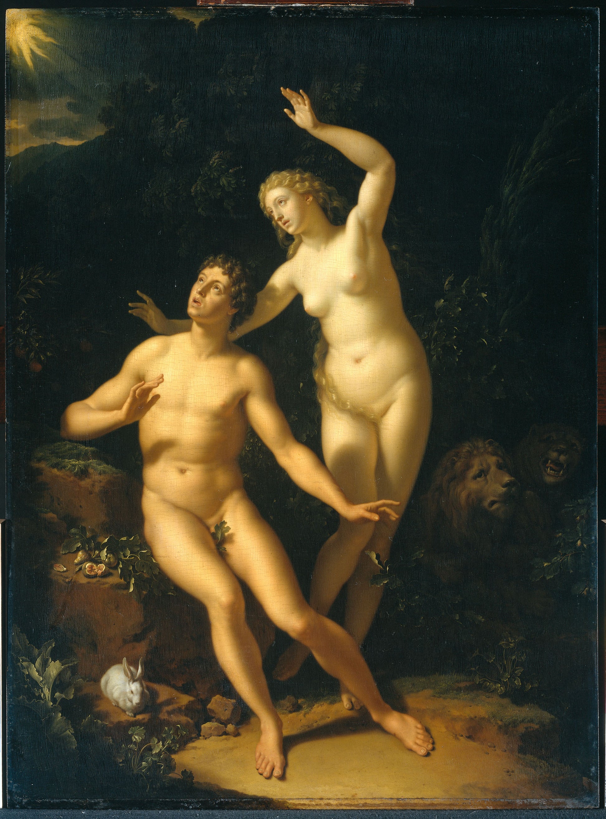 God calls Adam and Eve to account, vintage artwork by Adriaen van der Werff, 12x8" (A4) Poster