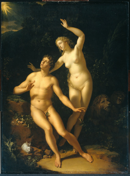 God calls Adam and Eve to account, vintage artwork by Adriaen van der Werff, 12x8" (A4) Poster