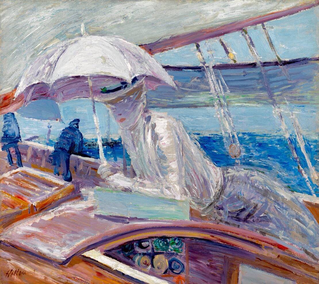 Madame Helleu aboard the yacht 'Bird', vintage artwork by Paul Cesar Helleu, 12x8" (A4) Poster