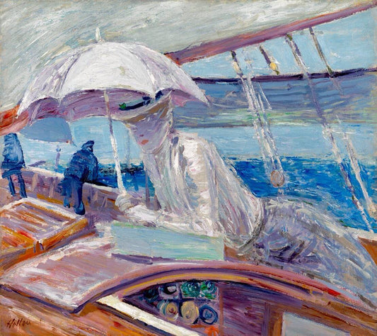 Madame Helleu aboard the yacht 'Bird', vintage artwork by Paul Cesar Helleu, 12x8" (A4) Poster