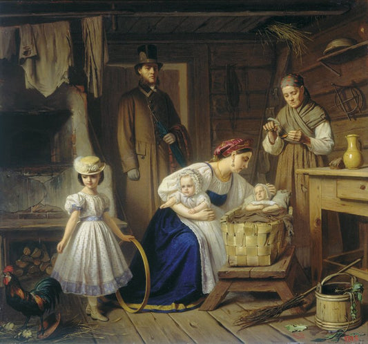 The Nurse Visiting Her Baby , vintage artwork by Karl Wenig, 12x8" (A4) Poster