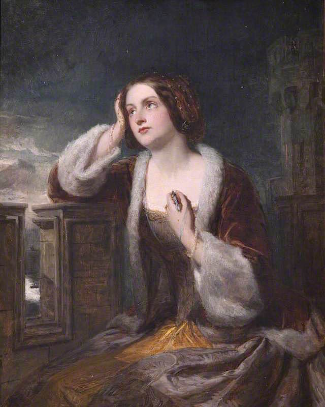 Catherine Seyton Looking from the Battlements at Loch Leven Castle, vintage artwork by Attributed to Sir Edwin Landseer, A3 (16x12") Poster Print