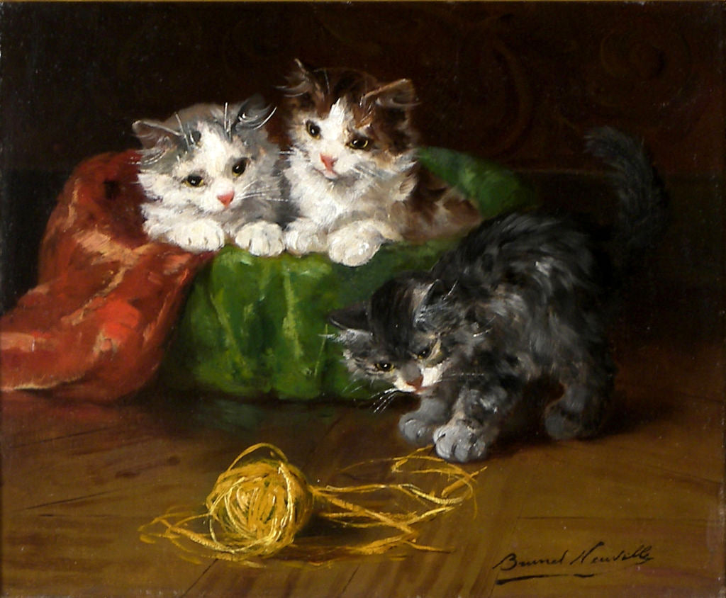 ree kittens with a ball of yarn by Alfred Brunel de Neuville,A3(16x12")Poster