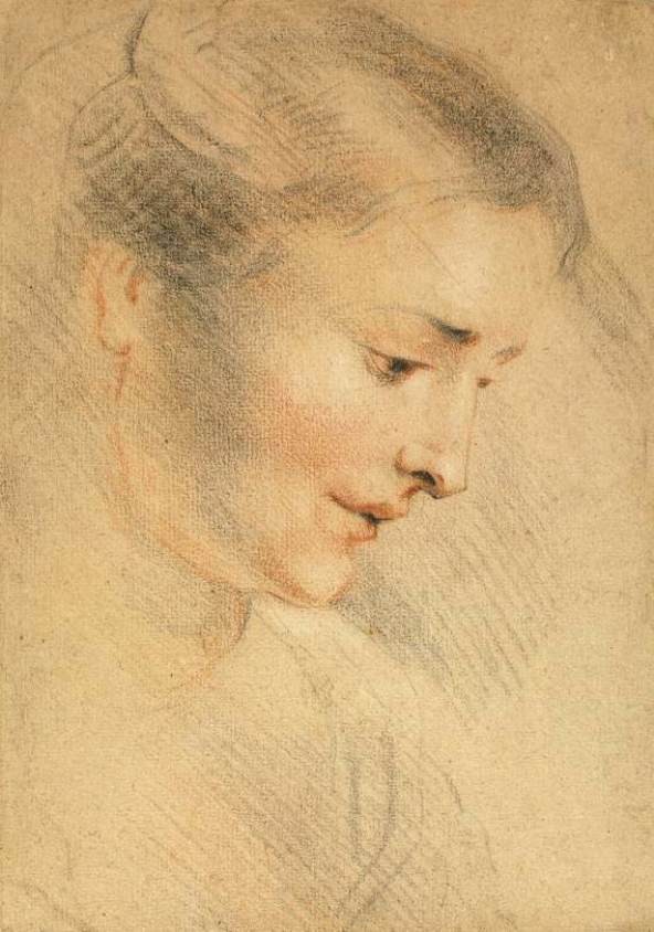 Study of Woman's Head, vintage artwork by Jean-Antoine Watteau, 12x8" (A4) Poster