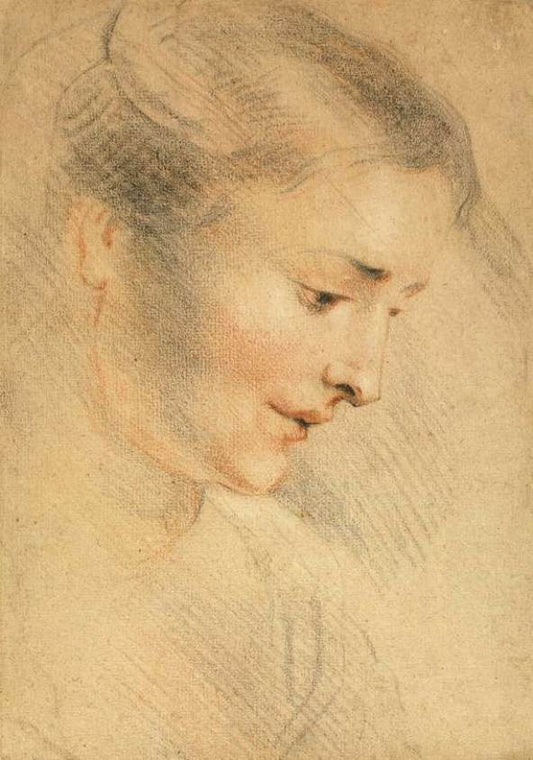 Study of Woman's Head, vintage artwork by Jean-Antoine Watteau, 12x8" (A4) Poster