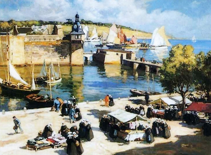 Jour de marché devant la ville by Henri Alphonse Barnoin,16x12(A3) Poster