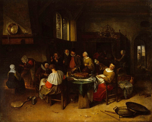 The Christening Feast, vintage artwork by Jan Havicksz. Steen, 12x8" (A4) Poster