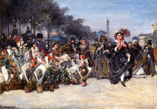 The Flower Market, Boulevard Richard, Paris, vintage artwork by Johan Barthold Jongkind, A3 (16x12") Poster Print