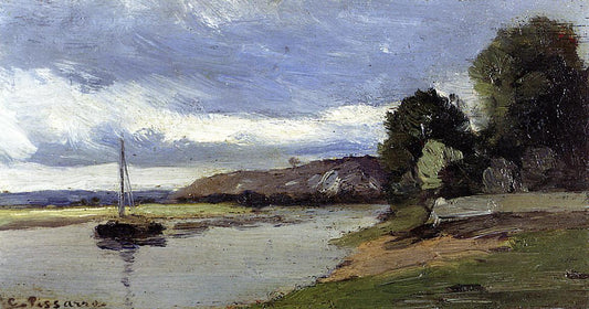 Banks of a River with Barge, vintage artwork by Camille Pissarro, 12x8" (A4) Poster