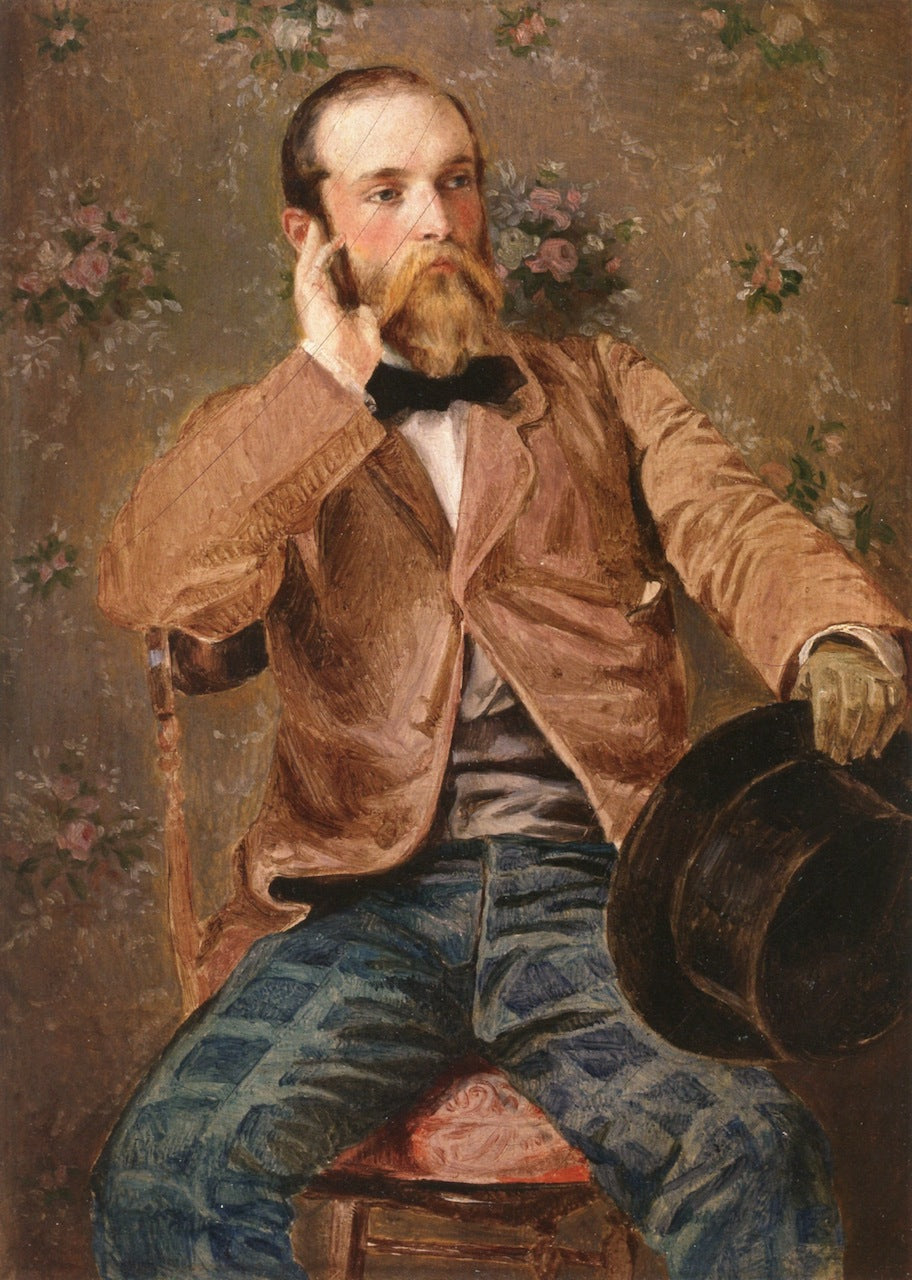 Self-Portait with Flowered Wallpaper, vintage artwork by Richard Caton Woodville, 12x8" (A4) Poster
