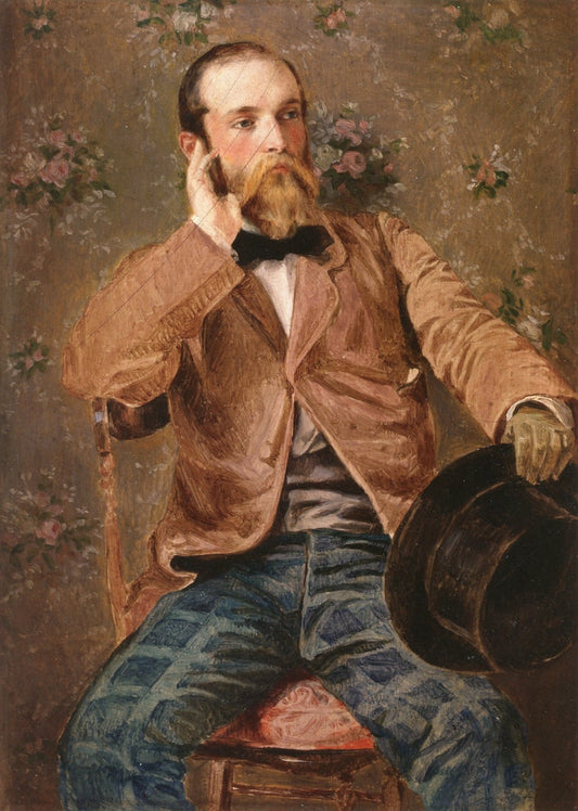 Self-Portait with Flowered Wallpaper, vintage artwork by Richard Caton Woodville, 12x8" (A4) Poster
