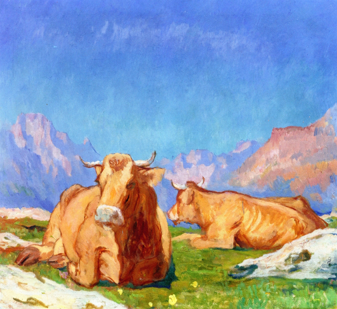 Cows in a Mountain Landscape by Giovanni Giacometti,A3(16x12")Poster