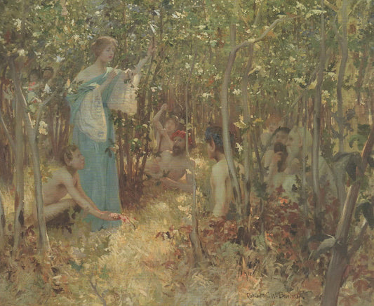 Una and the Fauns, vintage artwork by Rupert Bunny, 12x8" (A4) Poster