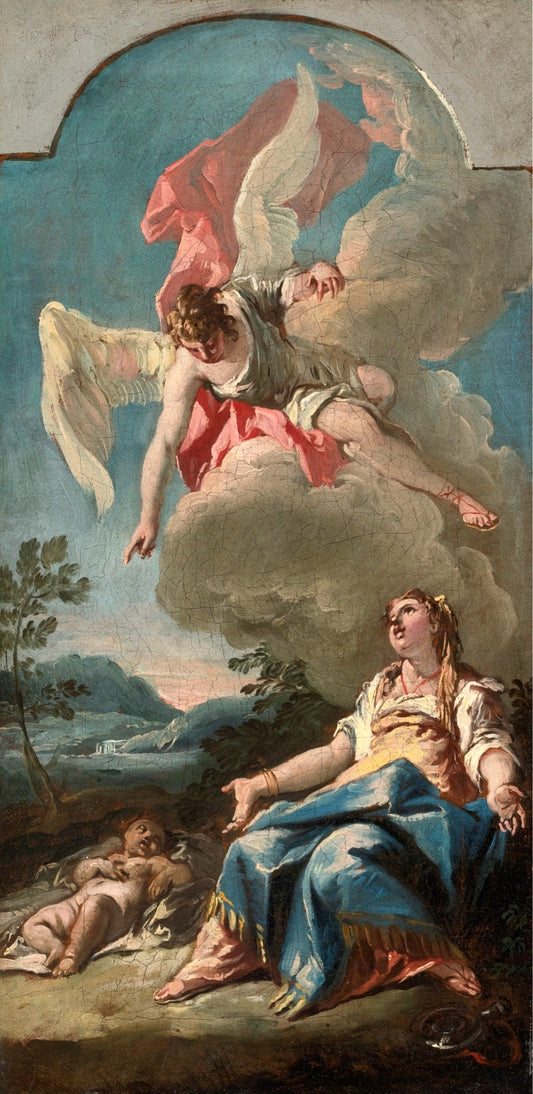 An Angel, A Woman and A Child (study), vintage artwork by Gaspare Diziani, 12x8" (A4) Poster