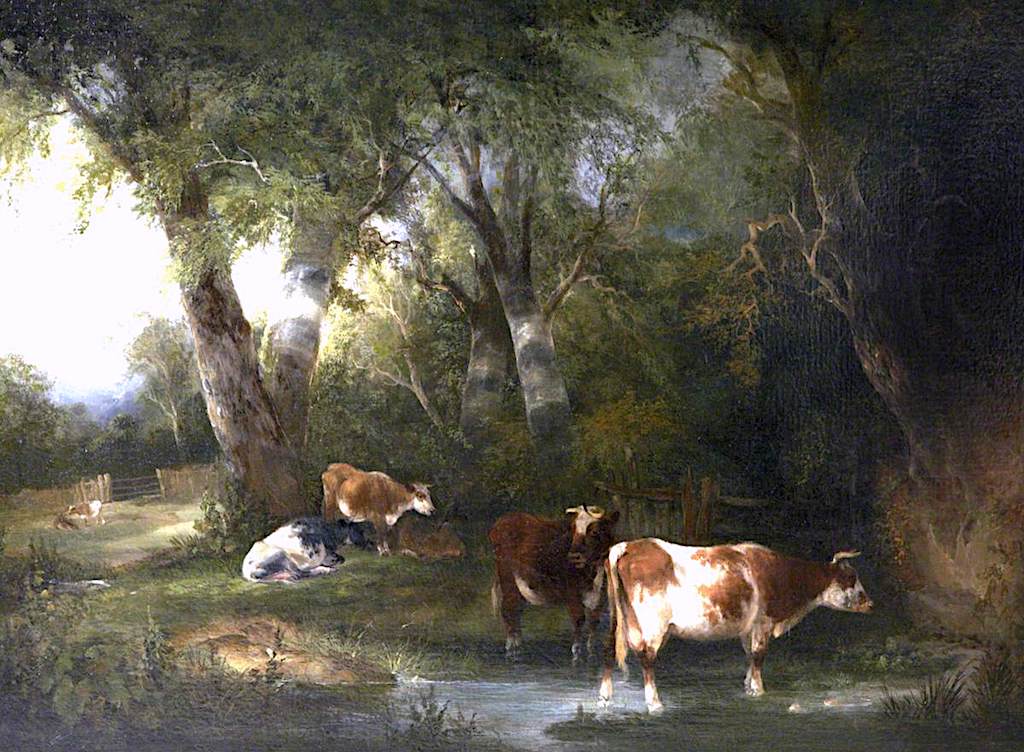 Cattle in a Wooded Landscape, vintage artwork by William Shayer Snr, 12x8" (A4) Poster