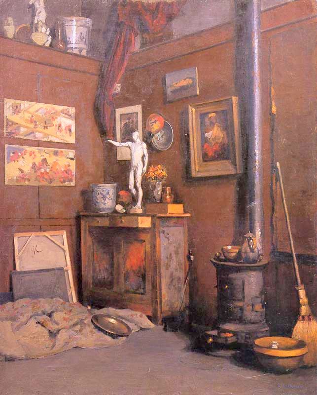 Interior of a Studio with Stove, vintage artwork by Gustave Caillebotte, 12x8" (A4) Poster