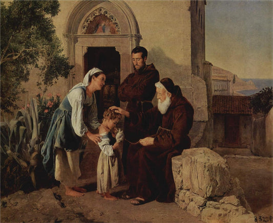 At the Monastery Gate, vintage artwork by Ferdinand Georg Waldmüller, A3 (16x12") Poster Print