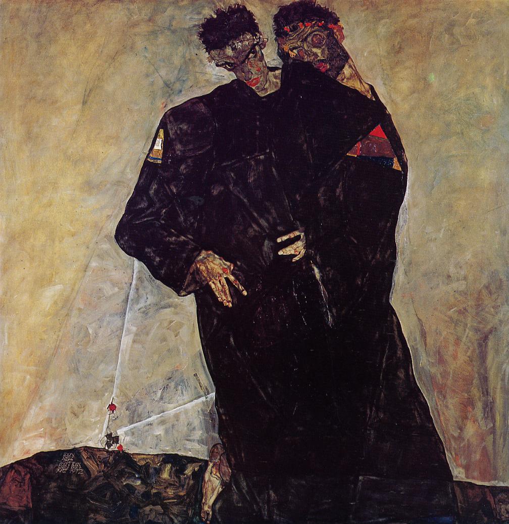 Hermits, vintage artwork by Egon Schiele, 12x8" (A4) Poster