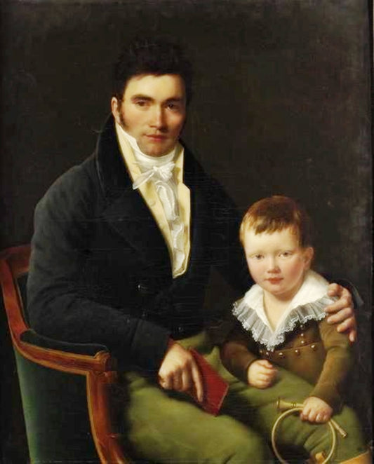 Portrait of a Member of the Barbet Family and His Son, vintage artwork by Henri-François Riesener, 12x8" (A4) Poster