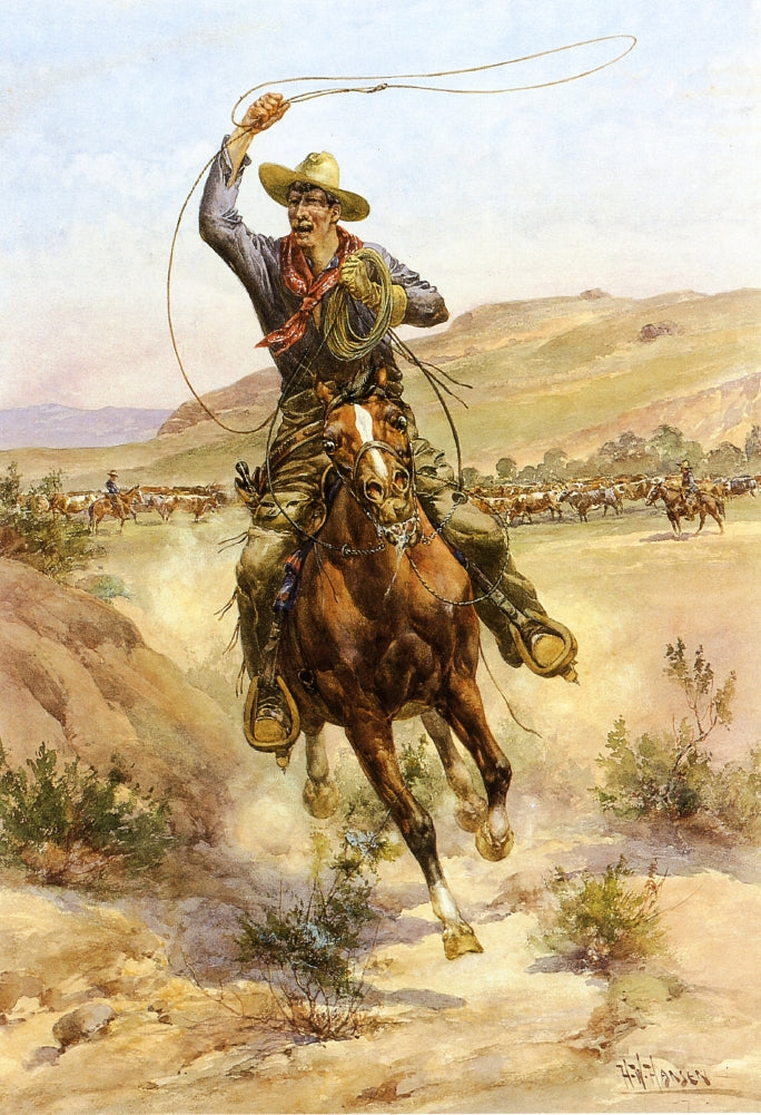 Spring Roundup, vintage artwork by Herman W. Hansen, 12x8" (A4) Poster