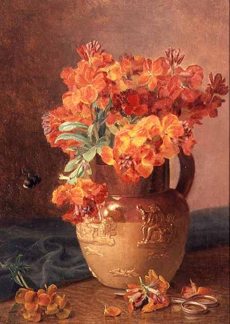 A Still Life with Wallflowers in a Stoneware Jug, vintage artwork by Eloise Harriet Stannard, 12x8" (A4) Poster