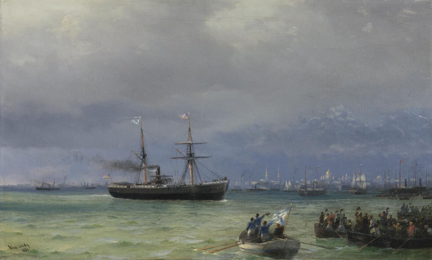 Arrival of a Ship, vintage artwork by Ivan Constantinovich Aivazovsky, A3 (16x12") Poster Print