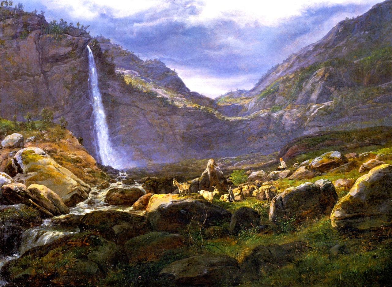 View of the Feigumfoss in Lysterfjord, vintage artwork by Johan Christian Claussen Dahl, A3 (16x12") Poster Print