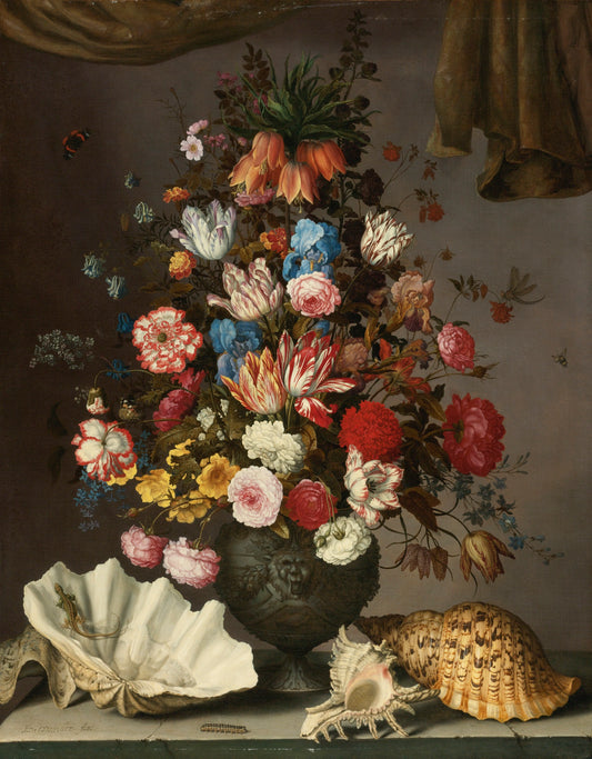 Still Life with Flowers, Shells and Insects, vintage artwork by Balthasar van der Ast, 12x8" (A4) Poster